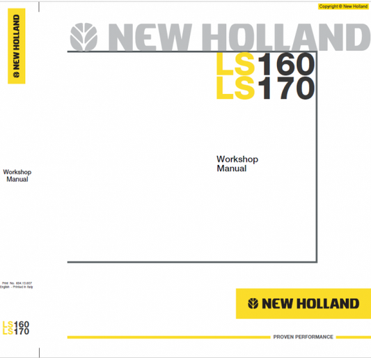 New Holland LS160 and LS170 SkidSteer Service Manual Workshop Guide