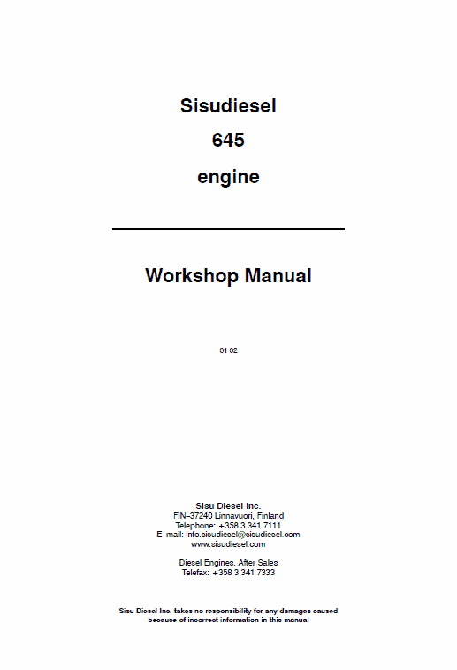 AGCO Sisu 645 Engines Workshop Repair Service Manual Workshop Guide