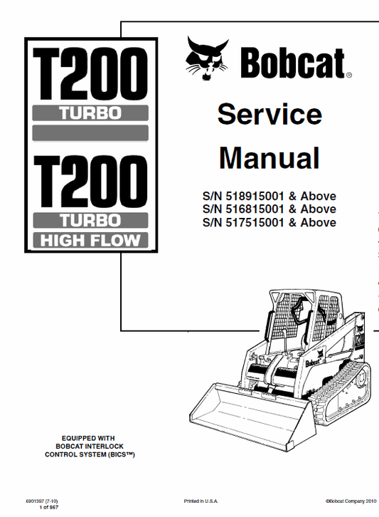 Bobcat T200 Loader Service Manual Workshop Guide