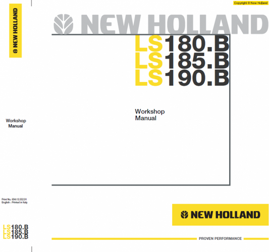 New Holland LS180.B, LS185.B and LS190.B SkidSteer Service Manual Workshop Guide