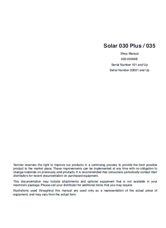 Daewoo Solar S030 Plus and S035 Excavator Service Manual Workshop Guide