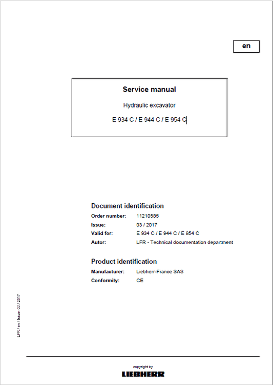 Liebherr ER934C, ER944C, ER954C, EP934C, ER944C, ER954C Excavator Service Manual