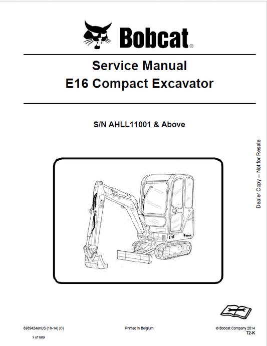 Bobcat E16 Excavator Repair Service Manual