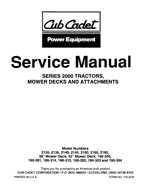 Cub Cadet 2000 Series Service Manual Workshop Guide