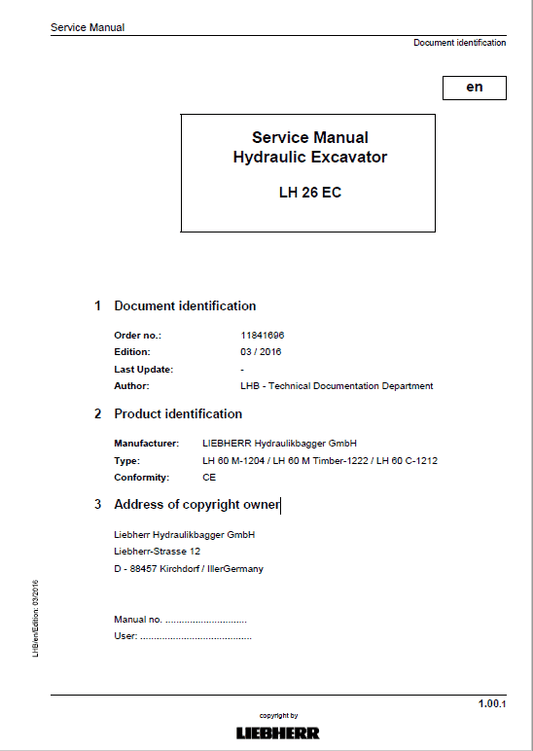 Liebherr LH26EC Hydraulic Excavator Service Manual