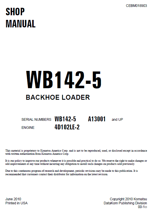 Komatsu WB142-5 Backhoe Loader Service Manual Workshop Guide