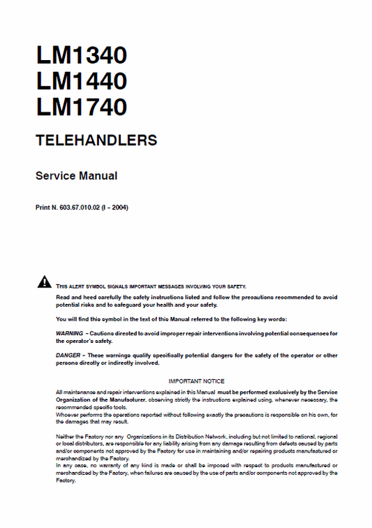 New Holland LM1440, LM740 Telehandlers Service Manual Workshop Guide