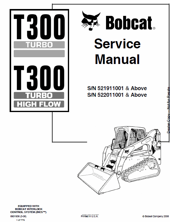 Bobcat T300 Turbo, T300 Turbo High Flow Service Manual Workshop Guide
