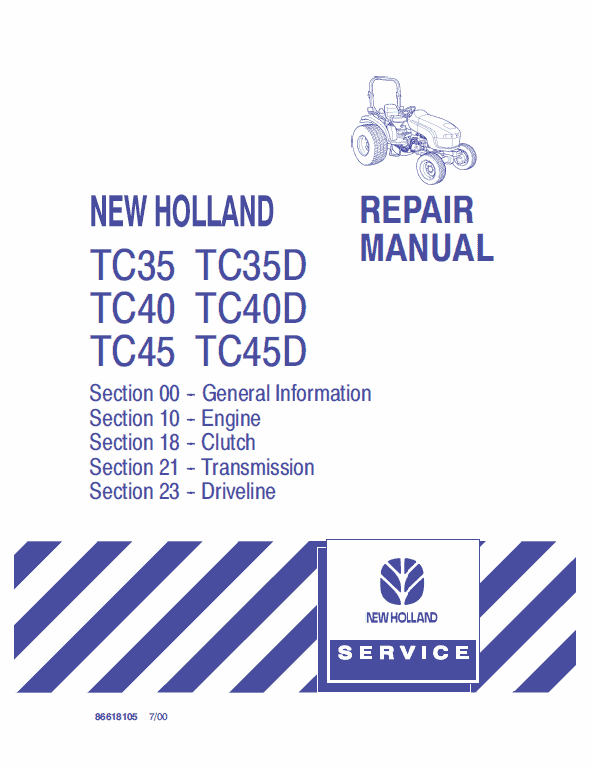New Holland TC35D, TC40D, TC45D Tractor Service Manual Workshop Guide