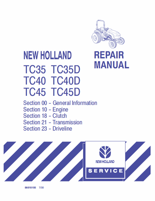 New Holland TC35D, TC40D, TC45D Tractor Service Manual Workshop Guide