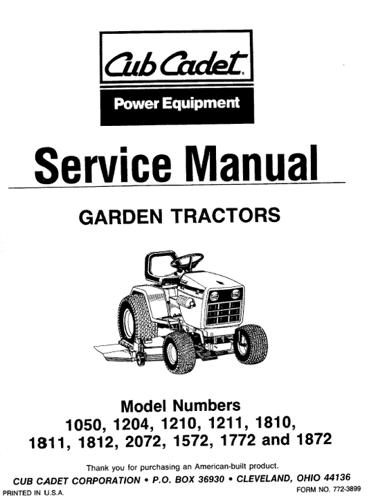 Cub Cadet 1050, 1204, 1210 and 1211 Service Manual Workshop Guide