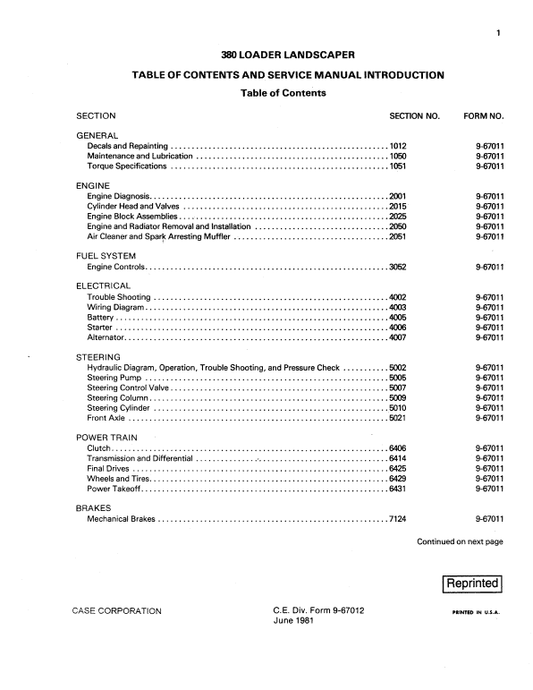 Case 380 Loader Landscaper Service Manual Workshop Guide
