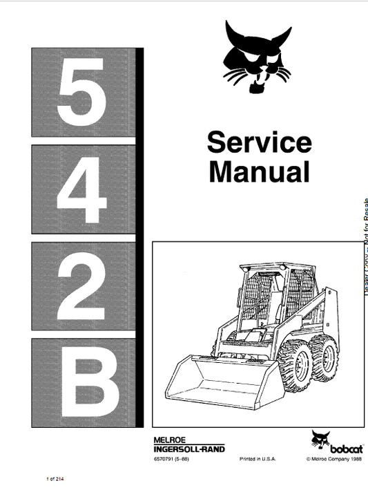 Bobcat 542B Skid-Steer Loader Service Manual Workshop Guide