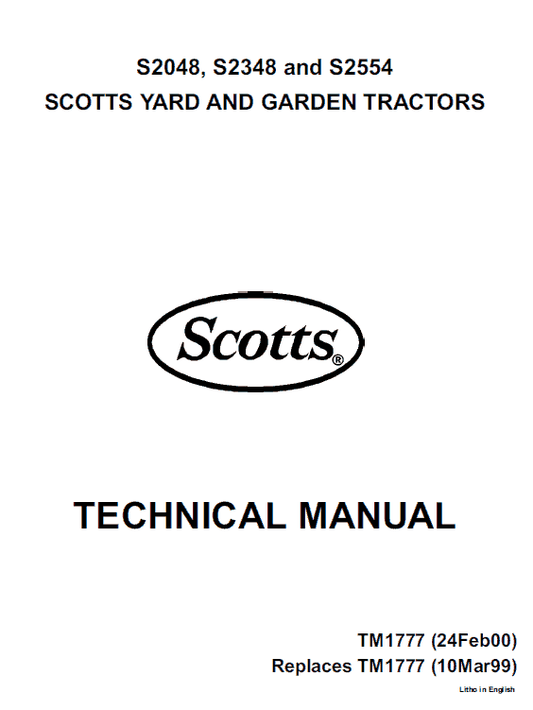 John Deere S2048, S2348, S2554 Scotts Tractor Technical Manual (TM1777) Workshop Guide