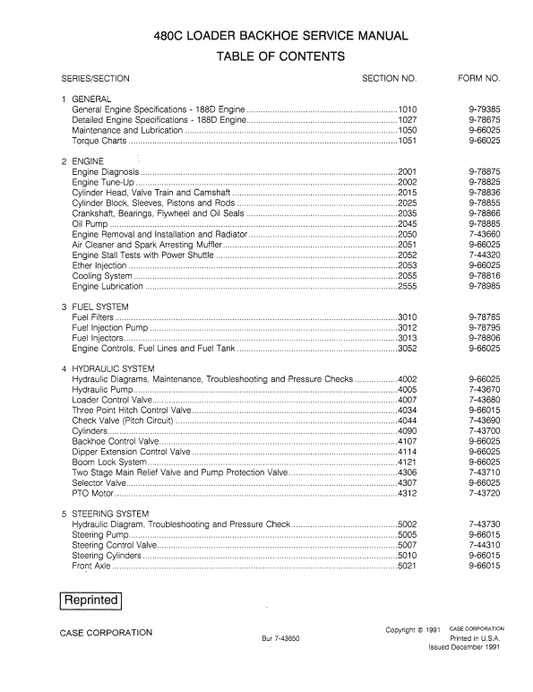 Case 480C Loader Backhoe Service Manual Workshop Guide