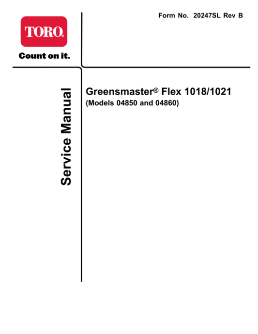 Toro Greensmaster Flex 1018, 1021 Service Repair Manual Workshop Guide