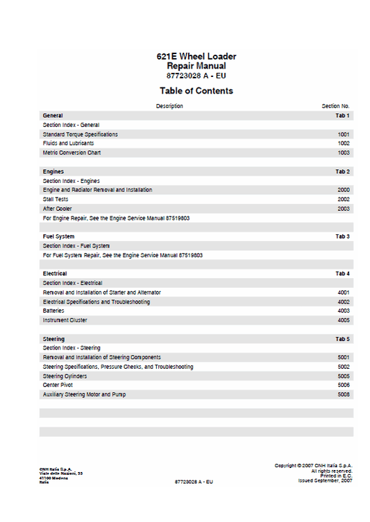 Case 621E Wheel Loader Service Manual Workshop Guide