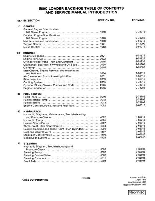 Case 580C Loader Backhoe Service Manual Workshop Guide