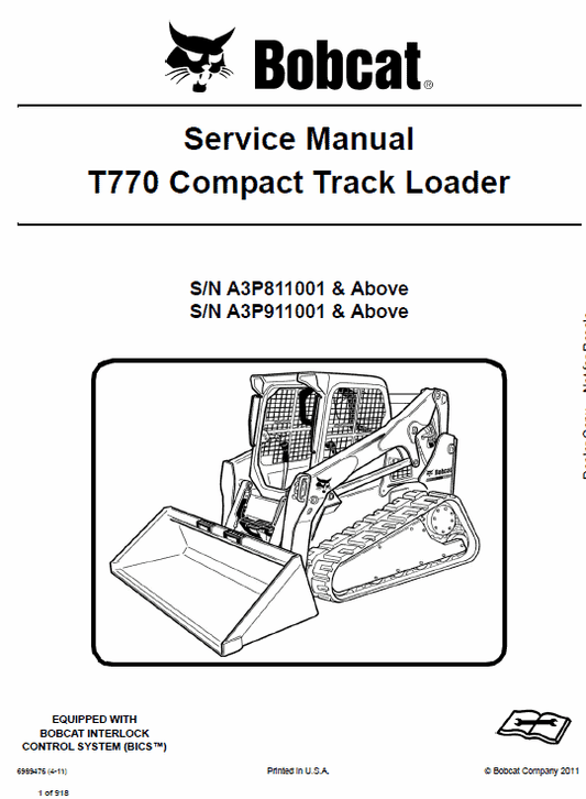 Bobcat T770 Loader Service Manual Workshop Guide
