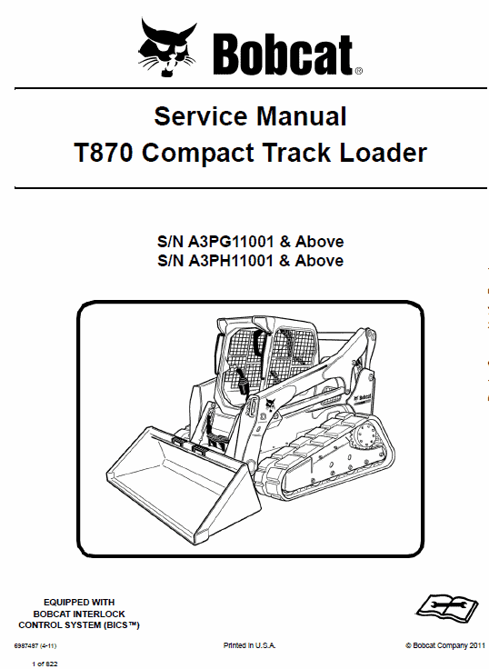 Bobcat T870 Loader Service Manual Workshop Guide