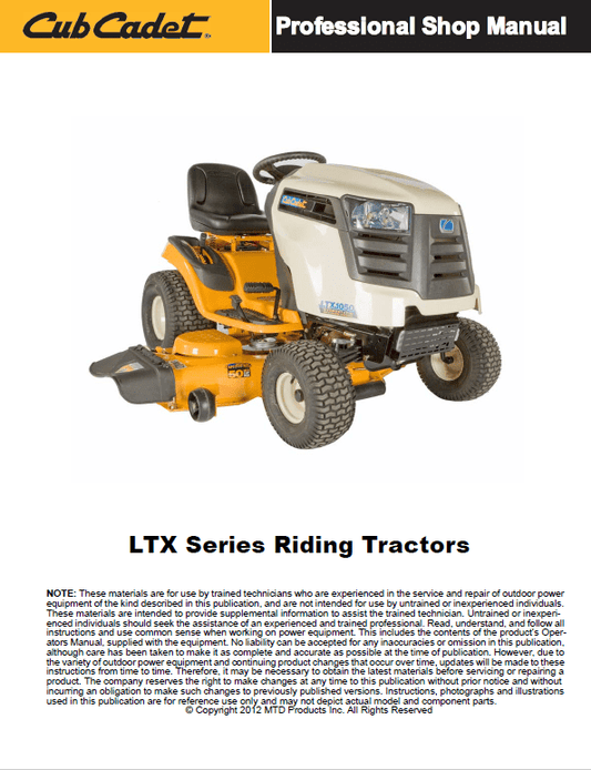 Cub Cadet LTX Series Tractors Service Manual Workshop Guide