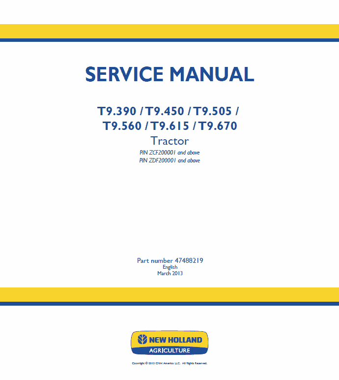 New Holland T9.390, T9.450, T9.505 Tractor Service Manual Workshop Guide