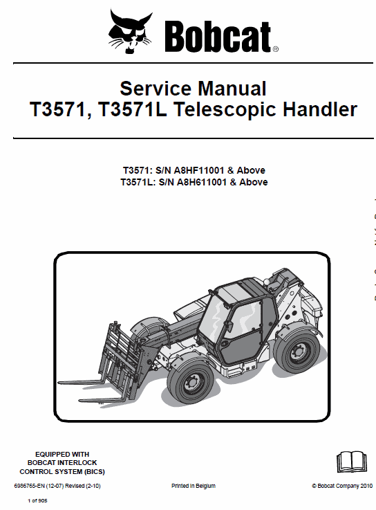 Bobcat T3571, T3571L Telescopic Handler Service Repair Manual Workshop Guide