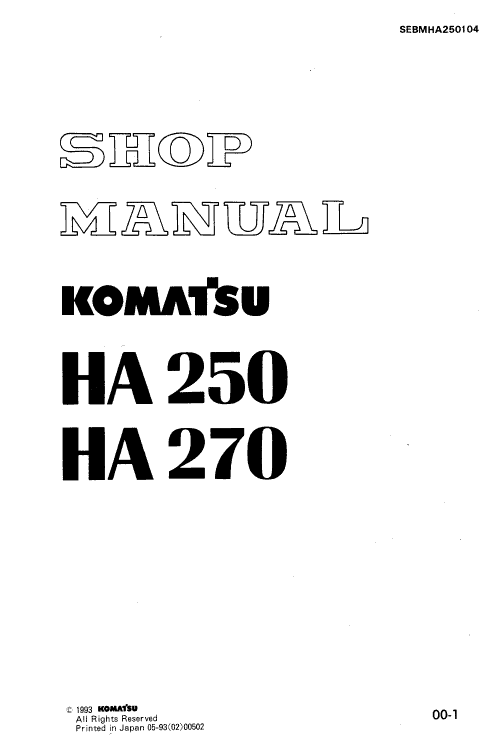 Komatsu HA250 and HA270 Dump Truck Service Manual Workshop Guide