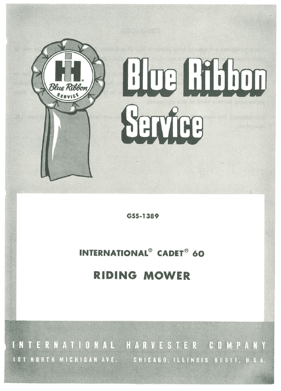 Cub Cadet Model 60 Riding Mower Service Manual Workshop Guide