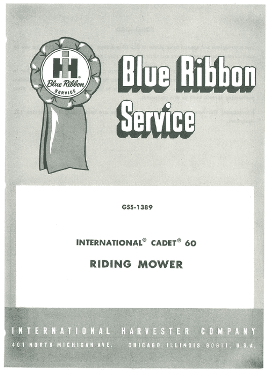 Cub Cadet Model 60 Riding Mower Service Manual Workshop Guide