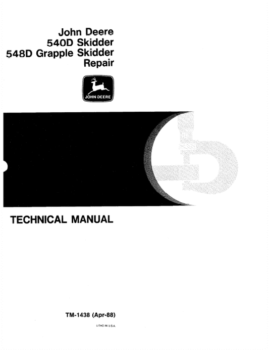 John Deere 540D, 548D Skidder Repair Technical Manual Workshop Guide