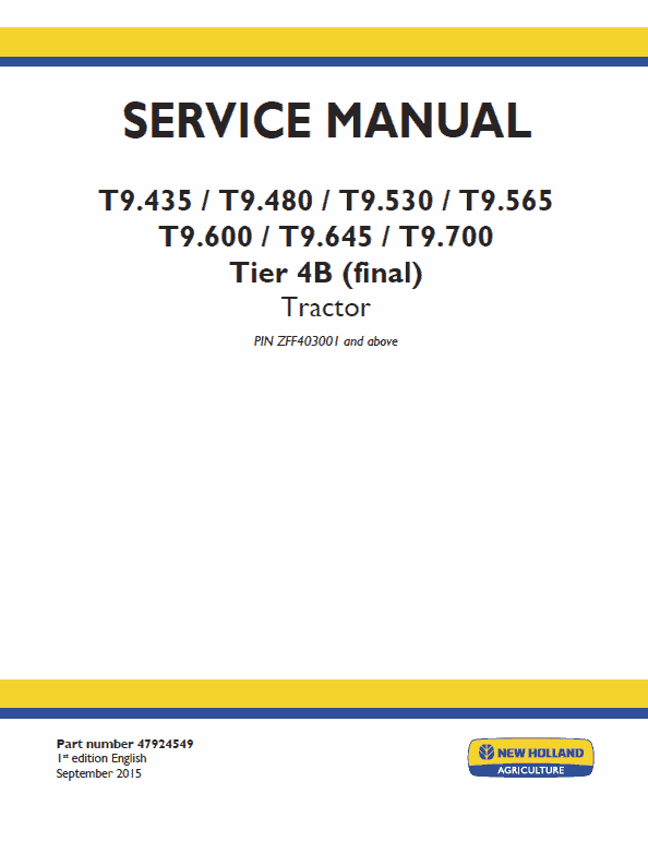 New Holland T9.600, T9.645, T9.700 Tractor Service Manual Workshop Guide