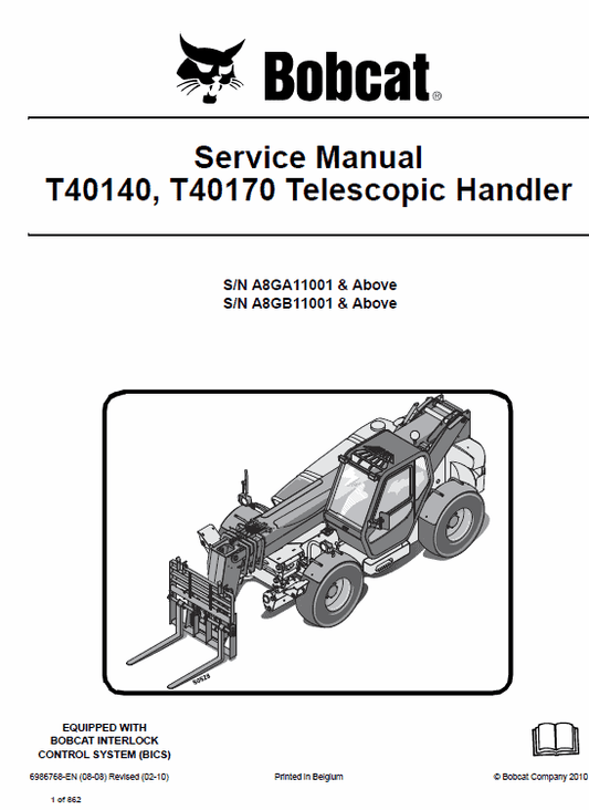 Bobcat T40140, T40170, T40180 Telescopic Handler Service Repair Manual Workshop Guide