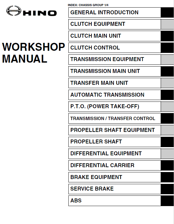 Hino Truck 2011, 2012 and 2013 Service Manual Workshop Guide
