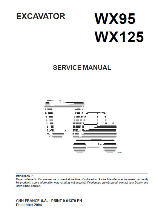 Case WX95 and WX125 Excavator Manual Workshop Guide