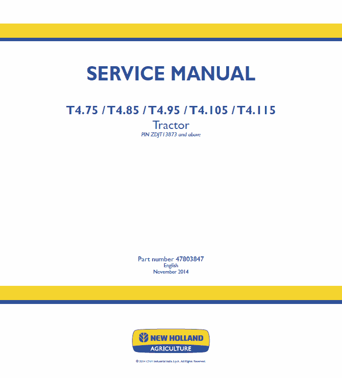 New Holland T4.75, T4.85, T4.95, T4.105, T4.115 Tractor Service Manual Workshop Guide