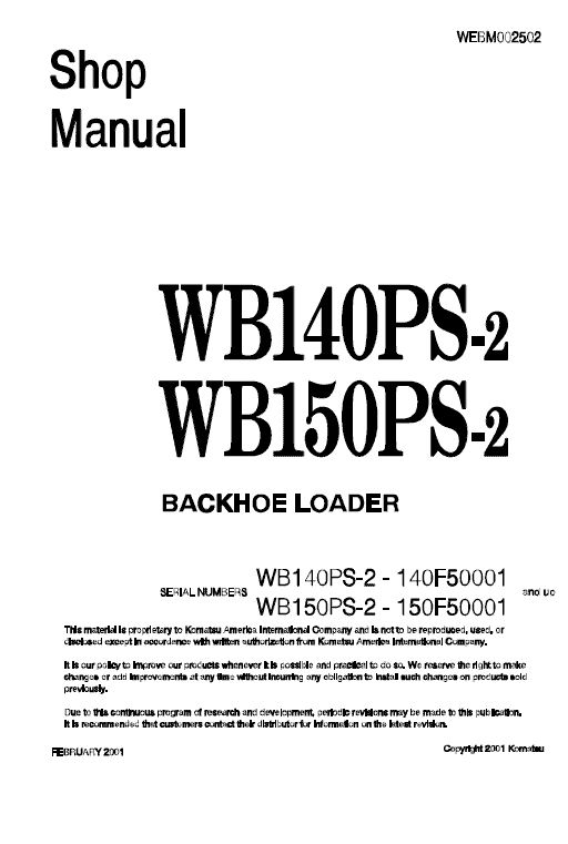Komatsu WB140PS-2 and WB150PS-2 Backhoe Loader Service Manual Workshop Guide