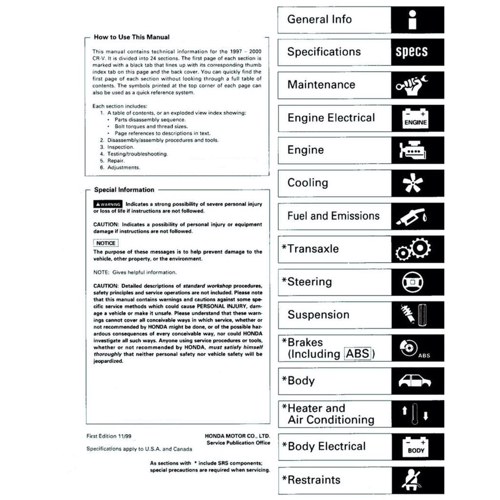 CRV HONDA CR-V 1997-2001 Full Manual Set – Repair & Maintenance Manual