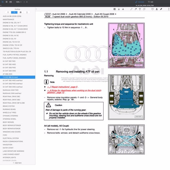 AUDI A4 B8 2008-2016 Full Manual Set – Repair & Maintenance Manual