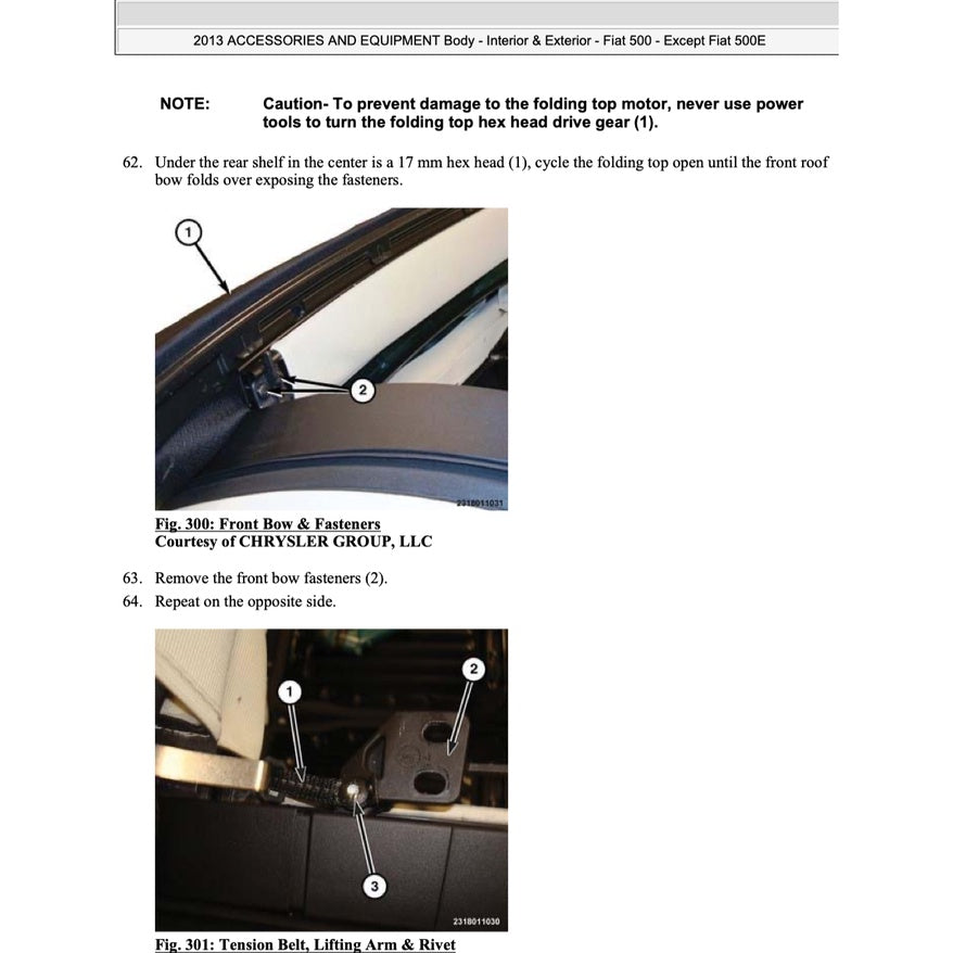 FIAT 500 C 2007-2019 Full Manual Set – CONVERTIBLE ROOF SERVICE & REPAIR MANUAL