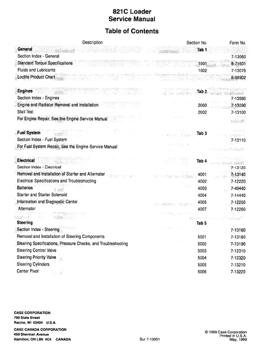 Case 821C Loader Service Manual Workshop Guide