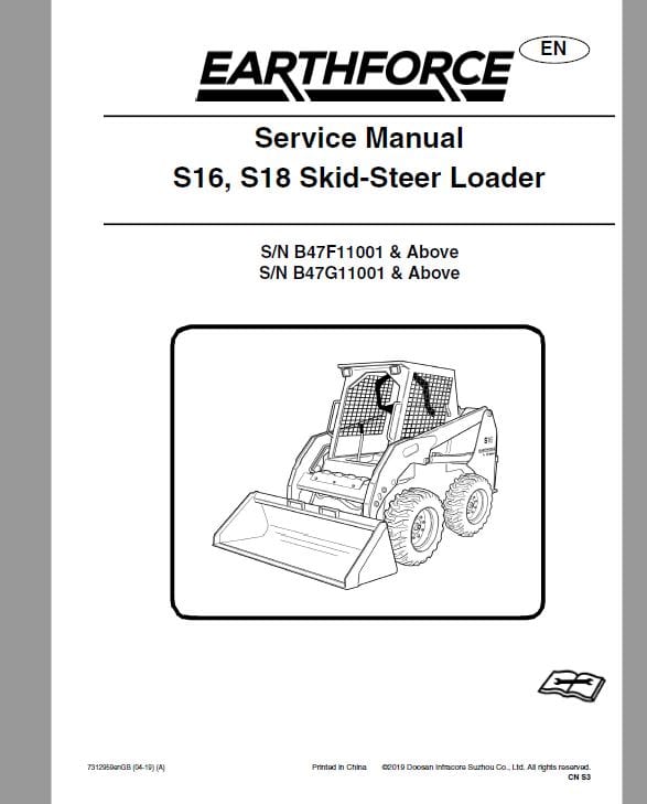 Bobcat Earthforce S16, S18 Skid-Steer Loader Service Repair Manual