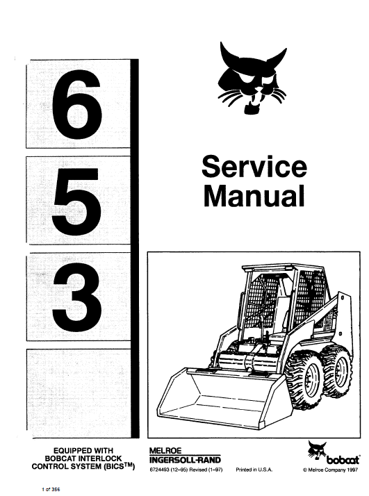 Bobcat 653 Skid-Steer Loader Service Manual Workshop Guide