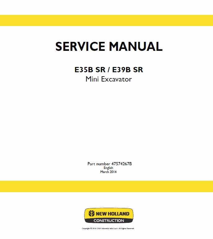 New Holland E35BSR, E39BSR Mini Excavator Service Manual Workshop Guide