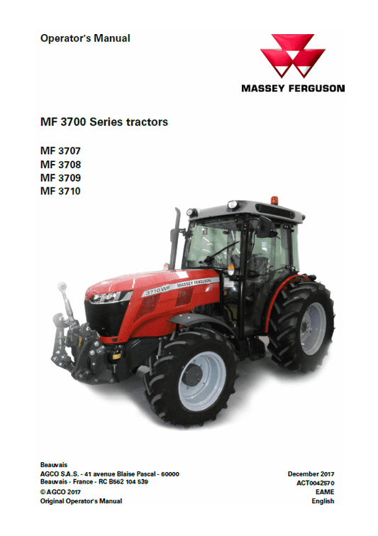 Massey Ferguson 3707, 3708, 3709, 3710 Tractor Manual Workshop Guide