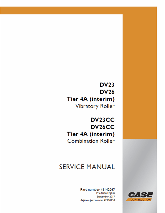 Case DV23, DV26, DV23CC, DV26CC Roller Service Manual Workshop Guide