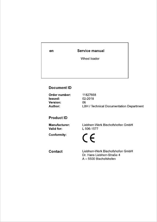 Liebherr L506 Type 1577 Wheel Loader Service Manual