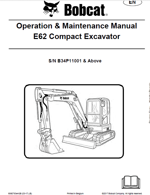 Bobcat E62 Excavator Repair Service Manual