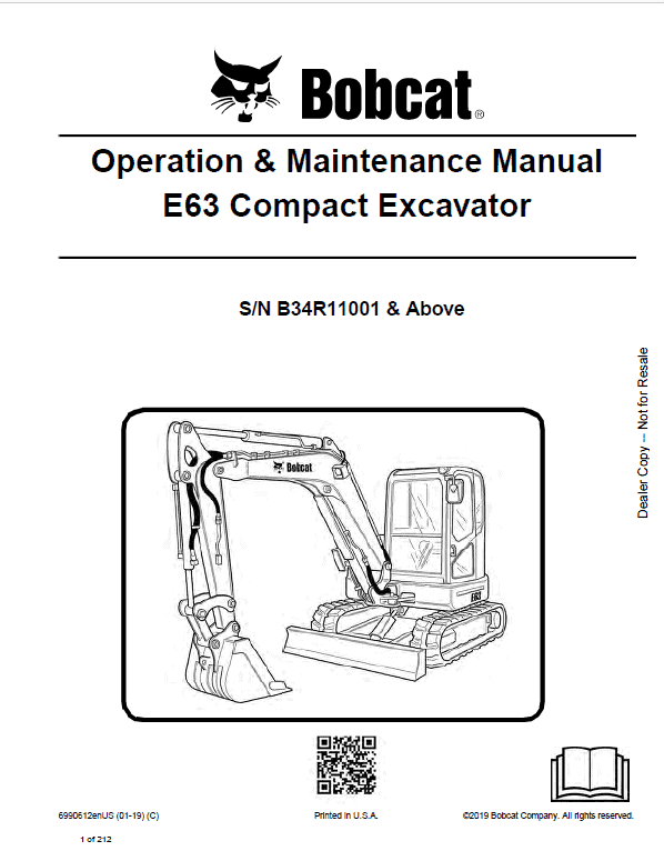 Bobcat E63 Excavator Repair Service Manual