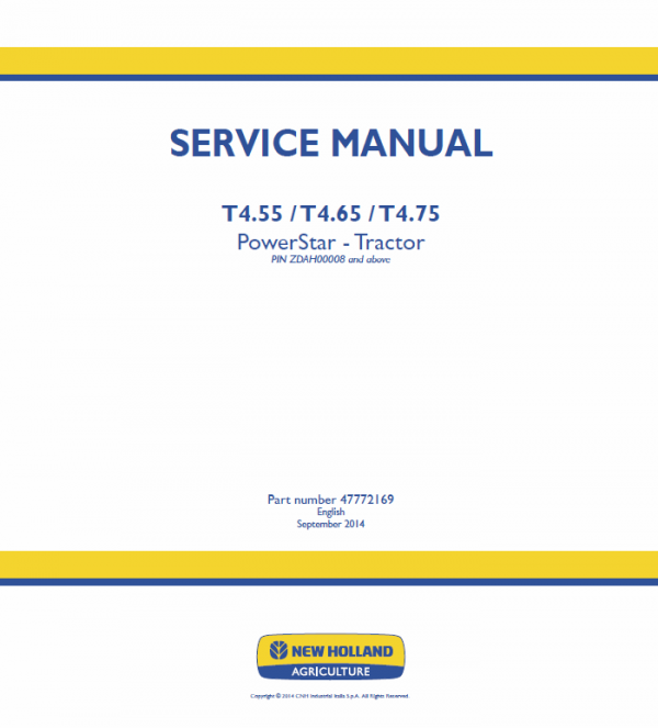 New Holland T4.55, T4.65, T4.75 Tractor Service Manual Workshop Guide